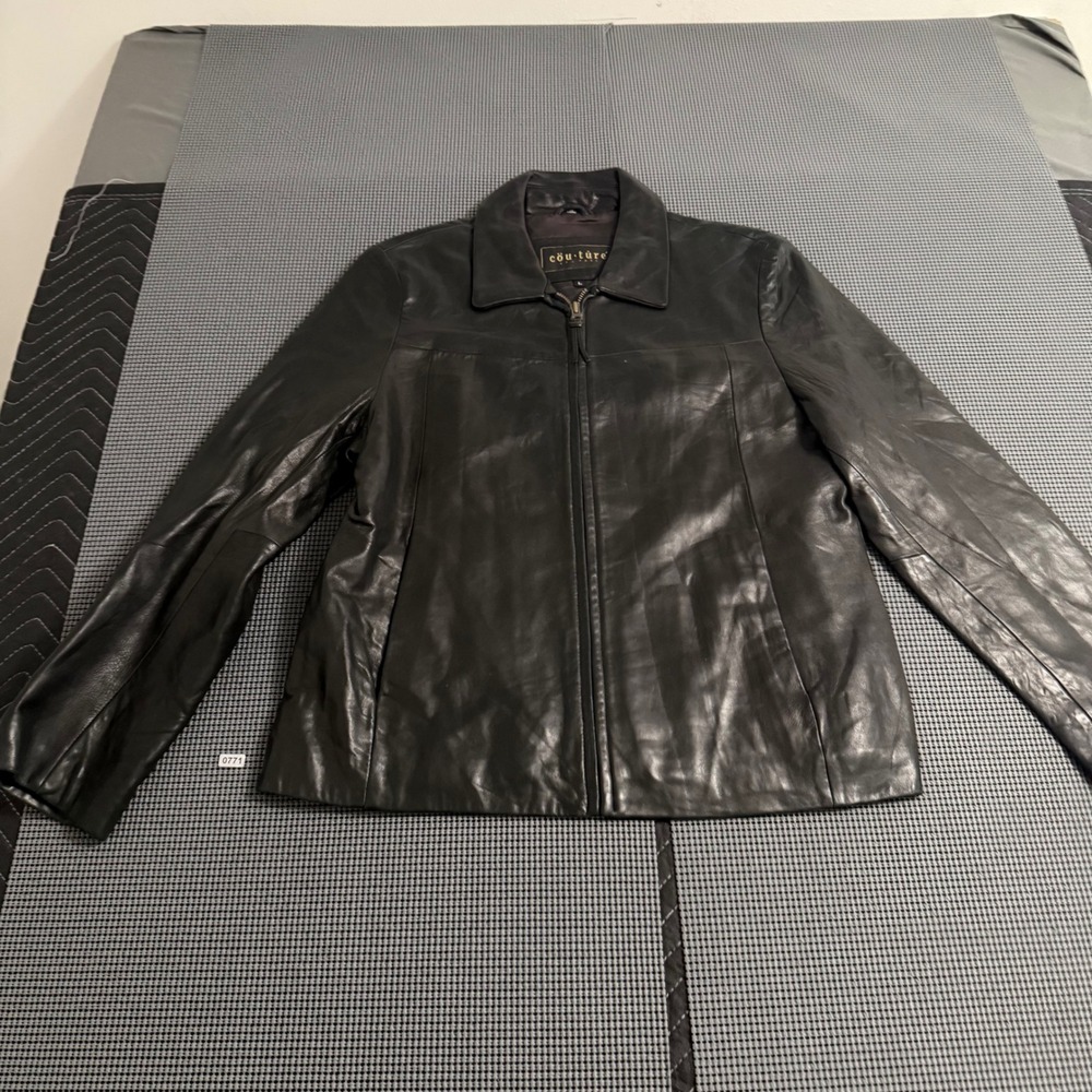 Couture by J. Park Womens Black Leather Full Zip Jacket Minimalist Size L